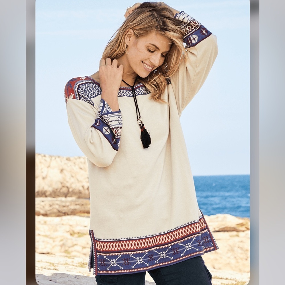 Peruvian Connection Tindra Cotton Tunic Sz Medium Alabaster